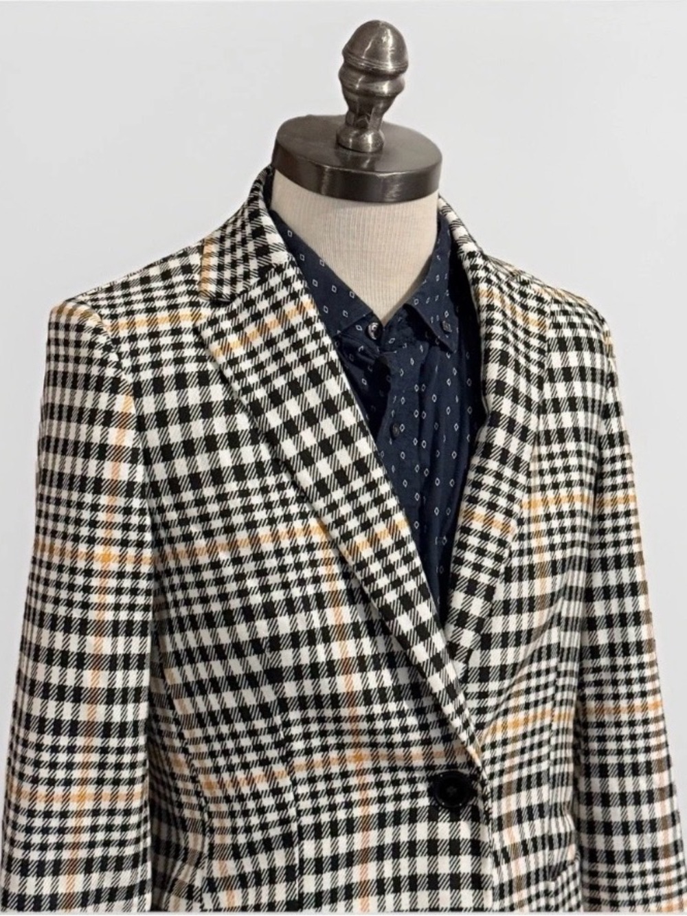 Karl Lagerfeld Paris Check Pattern Overcoat Long Coat Medium Checker Beige Women